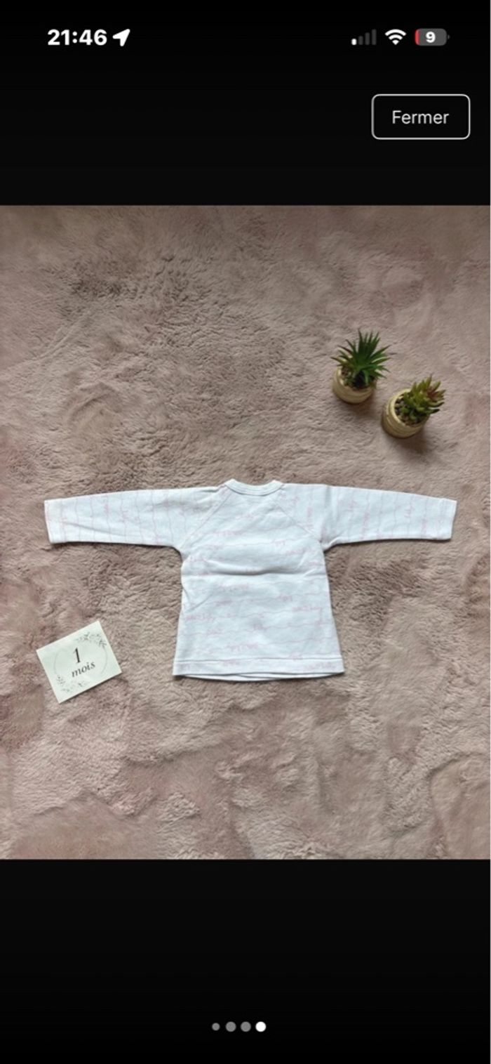 Pull bébé mixte 1 mois blanc croisé ouverture devant 👶 bon état - photo numéro 4