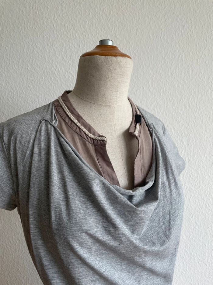 Robe bi-matière taupe Fabiana Filippi - photo numéro 3