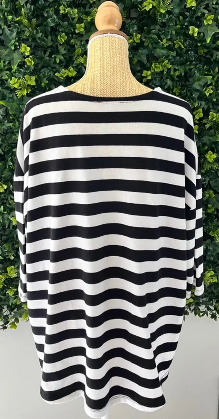 Pull (marinière) rayé noir et blanc manches courtes Tommy Hilfiger pour femme, taille 2XL (XXL) - photo numéro 2