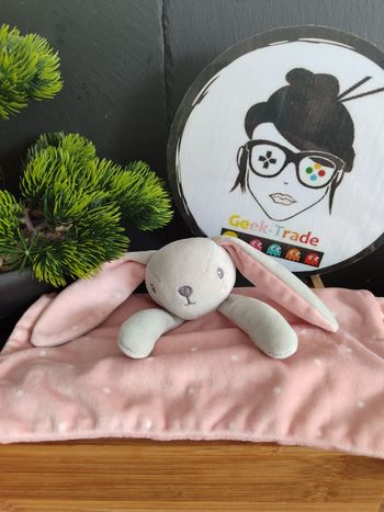 doudou plat lapin Simba toys Gris blanc rose étoiles Attache Tetine DD003309