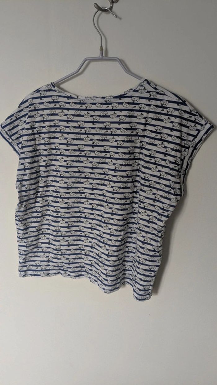 T-shirt blanc marinière motifs chats - photo numéro 5