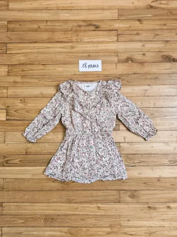 Robe manches longues fluide légere mi-saison fleurs fleuri rose bébé fille 18 mois