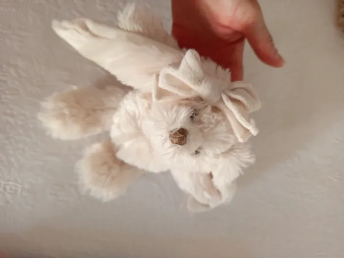 Lapin doudou écru grand noeud Louise Mansen - photo numéro 7