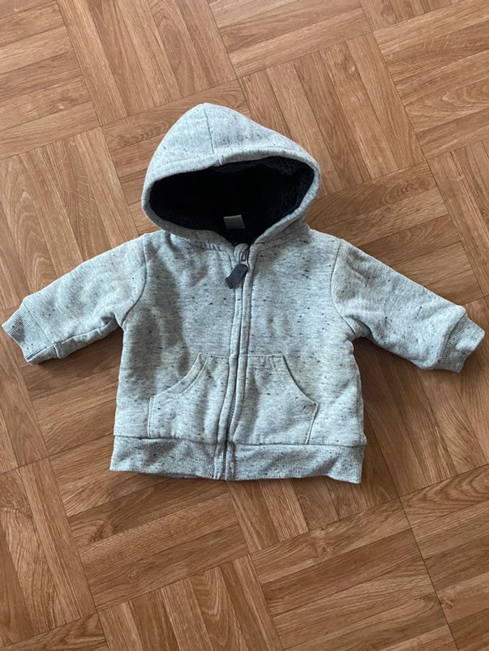 Gilet veste molletonner avec capuches et zip gris taille 3 mois Tex Baby
