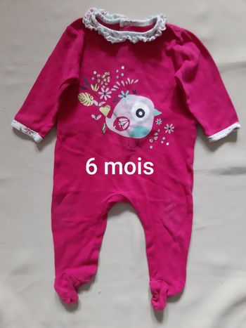pyjama fuchsia en coton mi-saison / été - oiseau - Kimbaloo - 6 mois