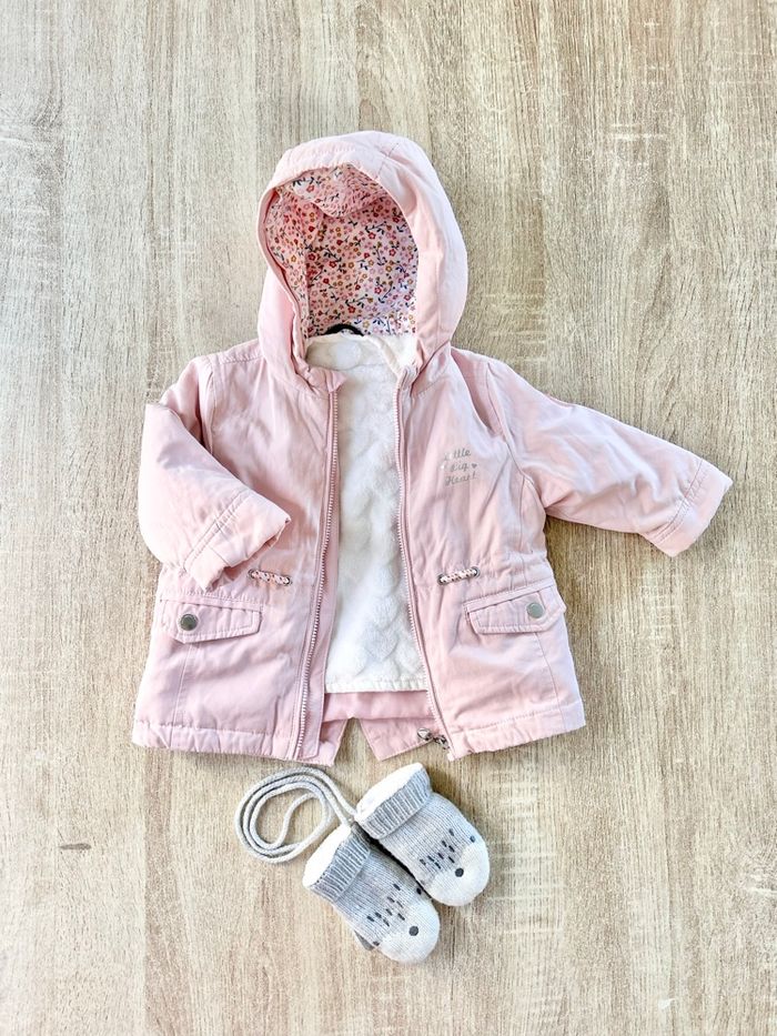 Manteau hiver & moufles bébé fille - photo numéro 1