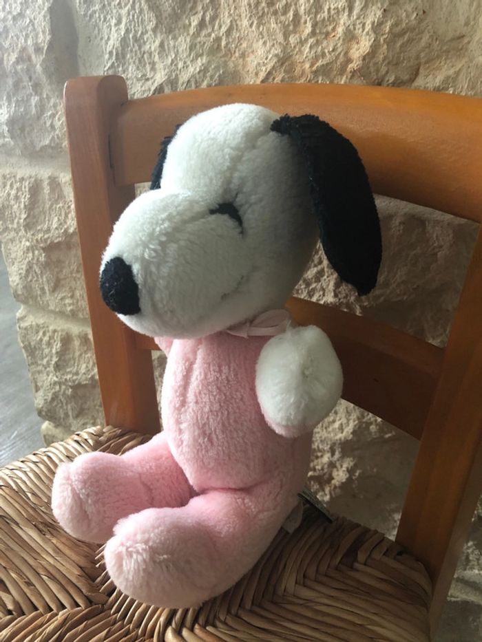 Peluche Doudou Vintage Snoopy Blanc Rose 28 Cm 1968 United Syndicate - photo numéro 3