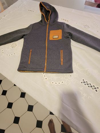 Veste à capuche doublée polaire - Gris chiné & Orange - Taille 9 ans