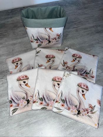 Corbeille /6 lingettes cygne