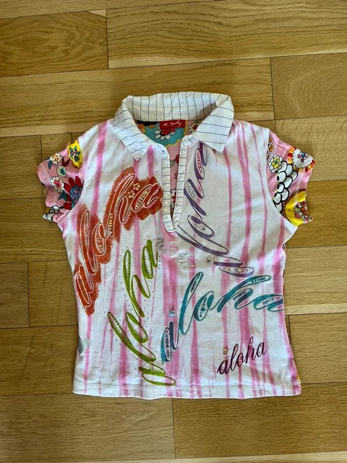 Teeshirt Polo René Derhy coloré Aloha Hawaii Maripa – Taille M – Très bon état - photo numéro 2