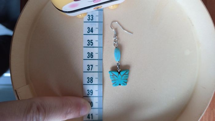 Boucles d'oreilles pendantes Papillons turquoise - photo numéro 3