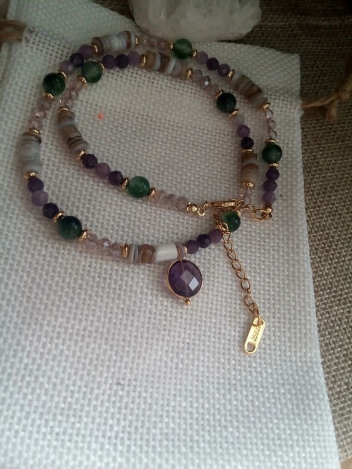 Collier en pierres semi précieuses, pendentif améthyste 💜