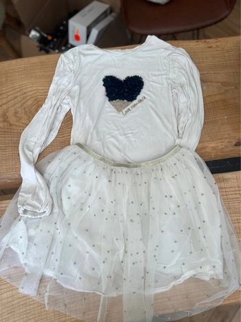 Ensemble tape-à-l’œil orchestra 14 ans, jupe tutu en tulle, princesse, cérémonie T-shirt doré cœur