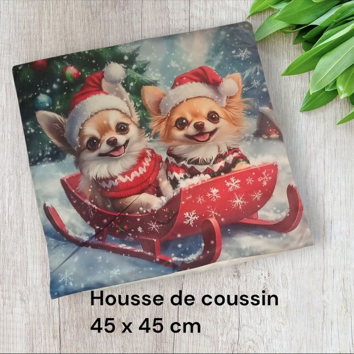 Housse de coussin noel chiens