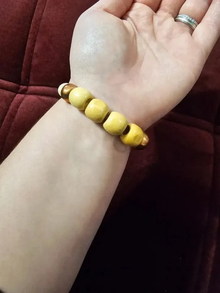 Bracelet Perles Fantaisie - Motifs Dorés - 15.5cm - Neuf - photo numéro 4