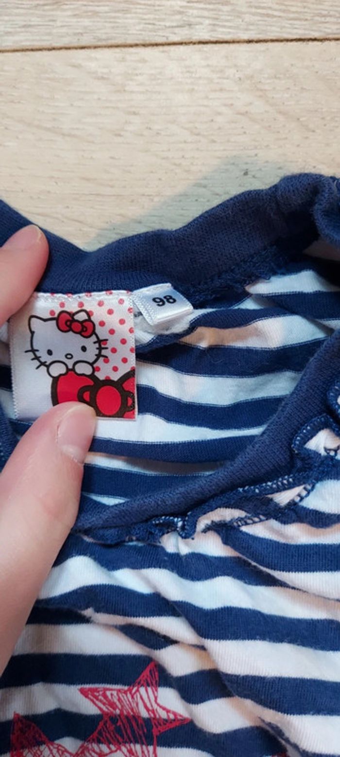 Robe d étŕ courte Hello Kitty, blanche lignée bleu, taille 3 ans - photo numéro 2