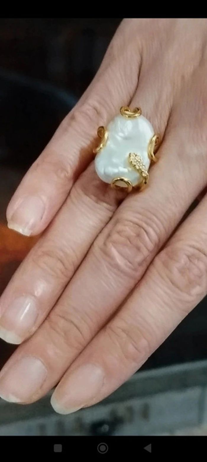 Bague Éveil Mystique💫 Bague Serpent en Or 24 Carats et Perle des Mers du Sud AAA - photo numéro 5