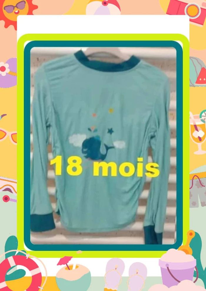 Tee  shirt  manche longue  de Piscine  / Plage  vert vert eau motif baleine Wanabee  Taille 18  mois