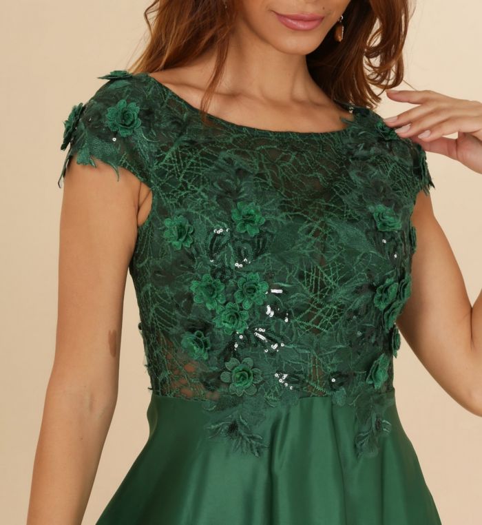 robe cérémonie princesse dentelle et bas satiné vert emeraude taille 40 - photo numéro 5
