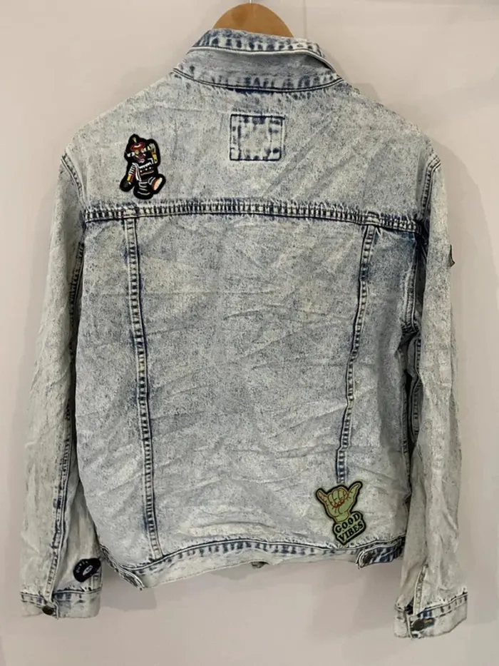 Denim Jacket Veste jean Pull & Bear patchs Womens XL - photo numéro 2