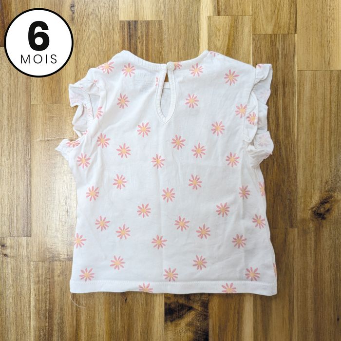 T-shirt Blanc à fleurs - bébé fille 6 mois - photo numéro 2