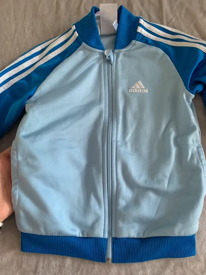 Veste Adidas enfant bleu clair à bandes blanches - photo numéro 2