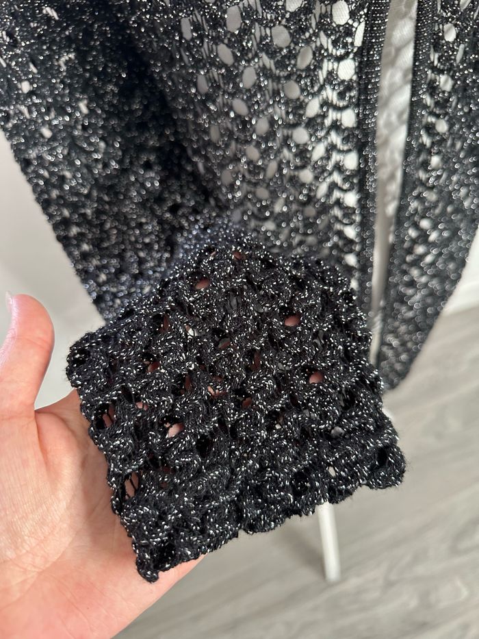 Cardigan en maille ajourée noir et argenté Y2K TU - photo numéro 4