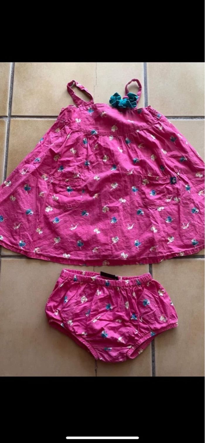 Robe rose imprimée oiseaux multicolores sergent major