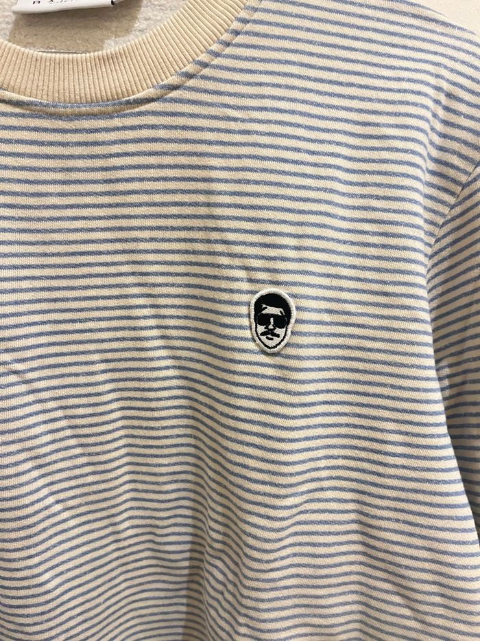 Sweat rayé beige et bleu clair avec logo baron biarritz taille L unisexe - photo numéro 4