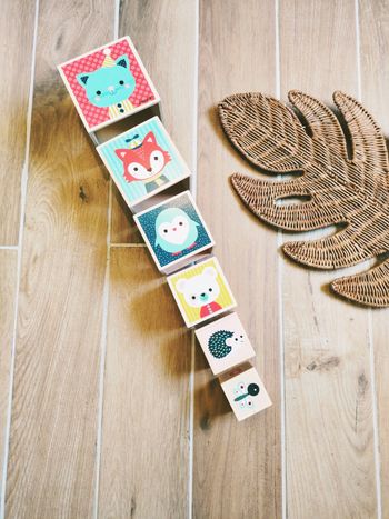 🐹 Cubes gigognes évolutifs à empiler chiffres et dessins en bois marque Janod