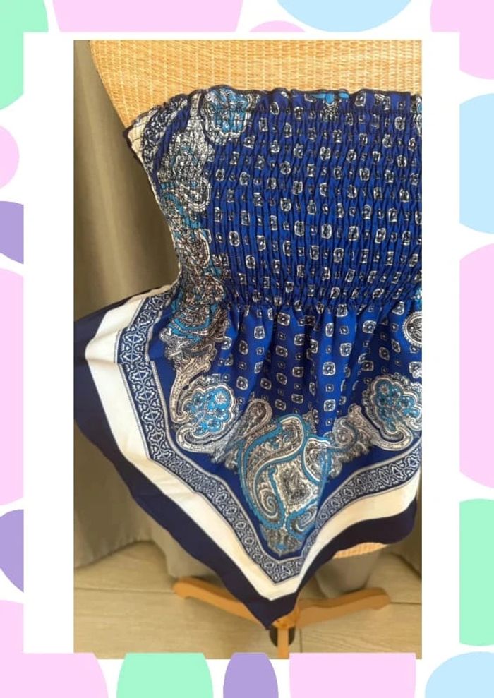 🟦 Haut bandana bleu smocké, neuf, Shein (Taille L) - photo numéro 3