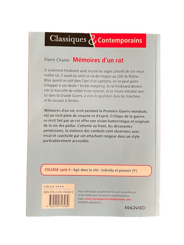Pierre Chaine Mémoires d’un rat Editions Magnard Classiques et Contemporains Extraits choisis - photo numéro 2