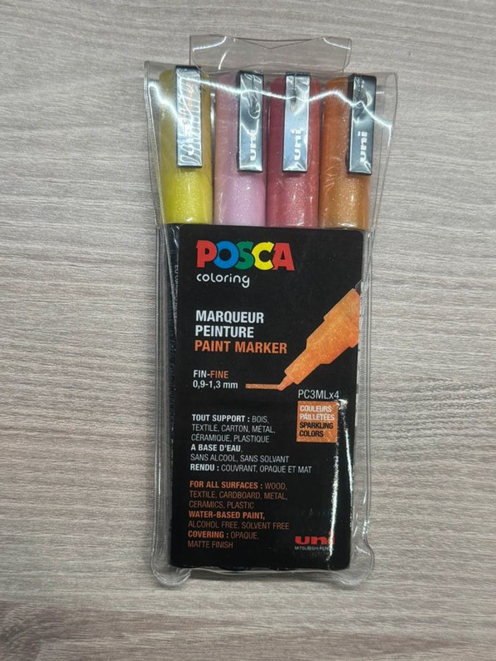 Posca Set 4 Marqueurs Pochette Paillettes Chaudes