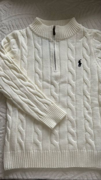 Pull torsadé à zip Ralph Lauren blanc