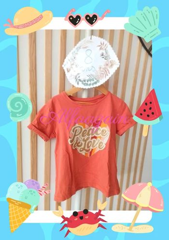 T-shirt orange peace and love Primark 8ans