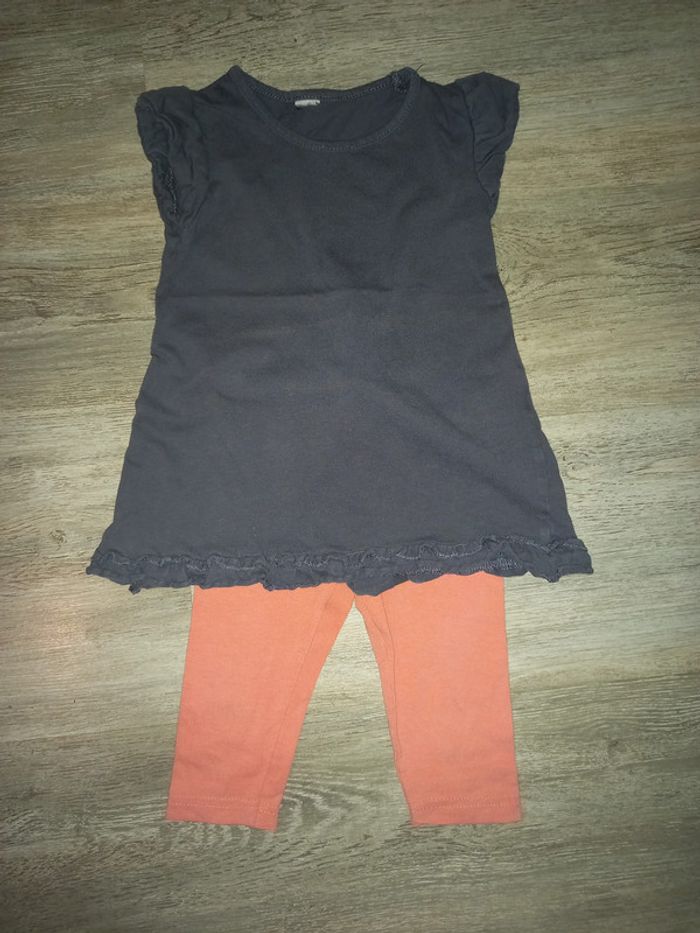 tunique grise et legging rose/orangé gémo taille 2/3 ans