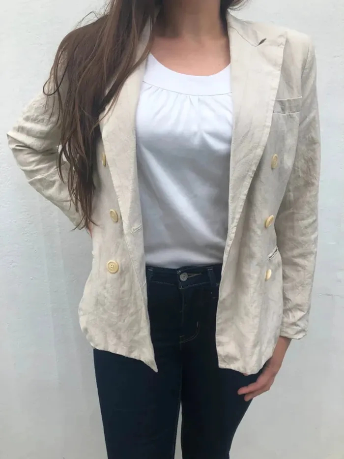 Blazer Beige Lauren Ralph Lauren en Soie et Lin - Taille S Femme - photo numéro 2