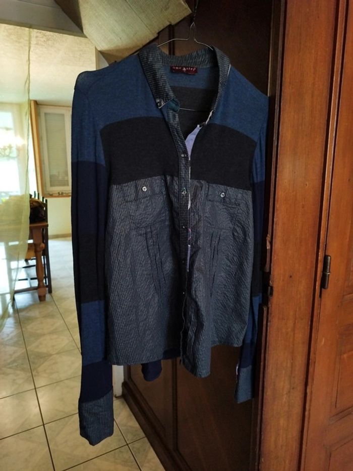 Chemise bleue style patchwork vintage y2k L/40