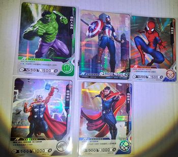 Lot 5 cartes collection spiderman thor hulk cap america doc strange grade R blister