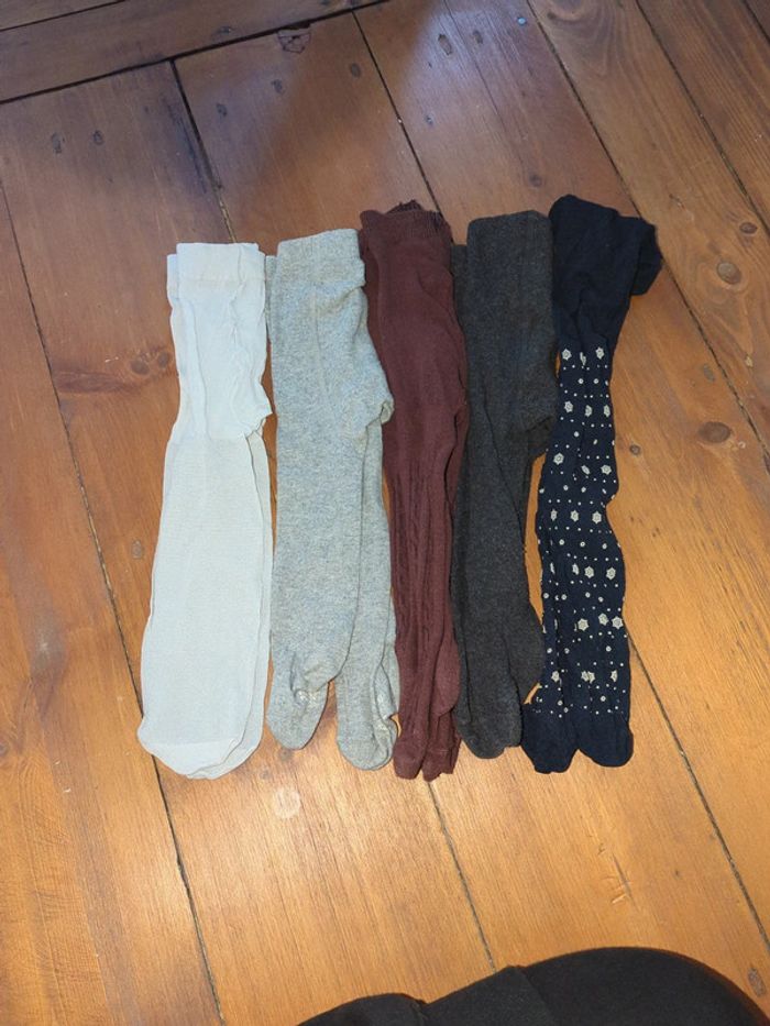Lot 5 collants neufs et portes gris marron bleu 6-12 mois