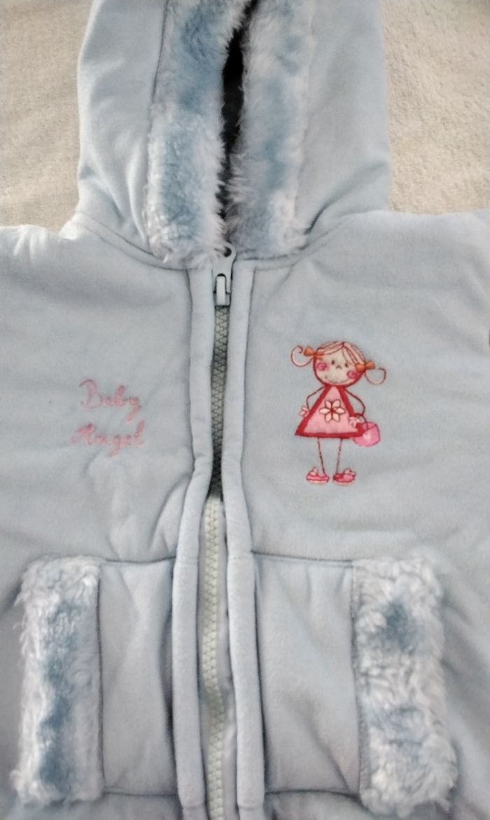 Manteau à capuche ,bleu clair ,fermeture ,In Extenso , 6M , 67cm - photo numéro 2