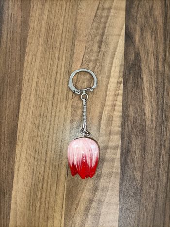 Porte clé fleur rose en bois