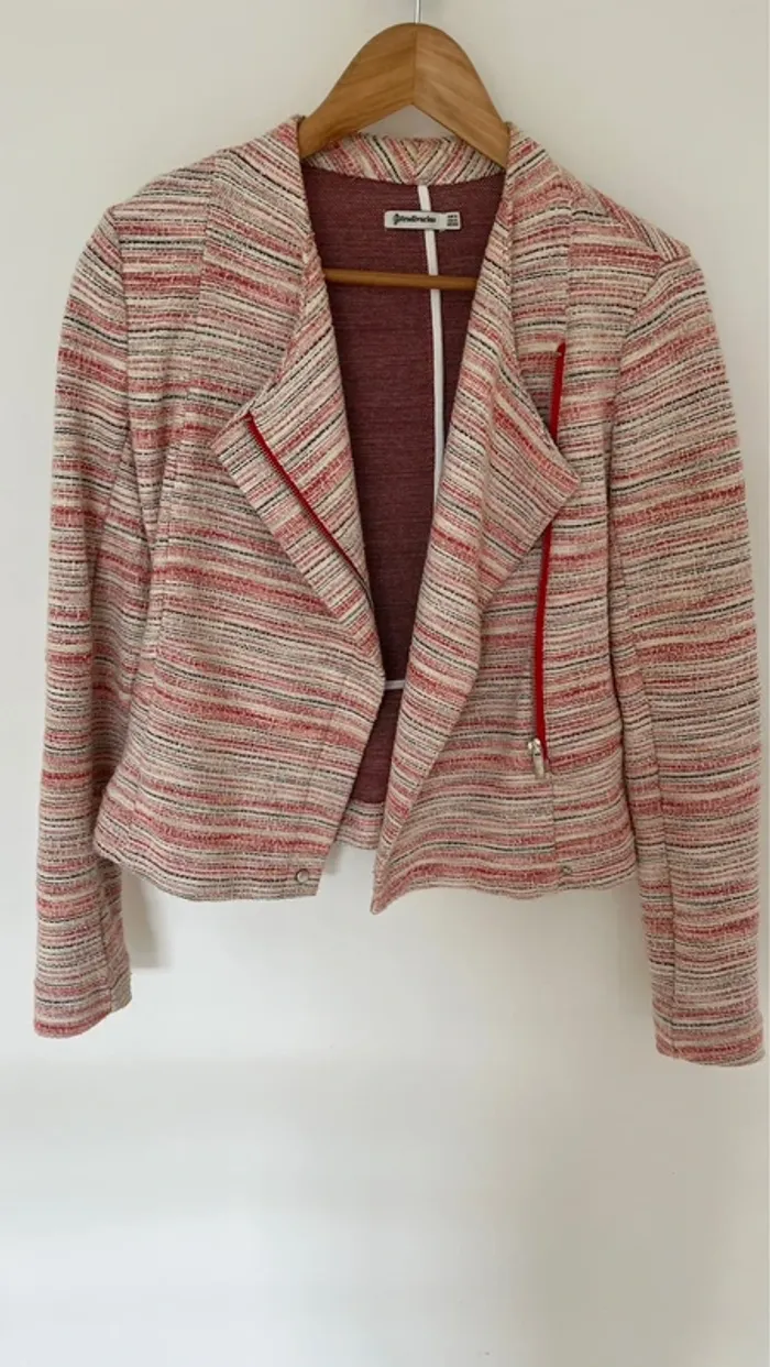 Veste Perfecto tissu tweed court chamarré zippé