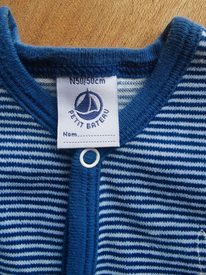 🌼 Petit Bateau pyjama velours mixte naissance 50 cm 🇨🇵 crée en France rayé bleu lapin caneton - photo numéro 3