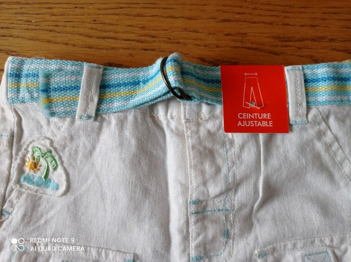 Short blanc lin coton, taille 12 mois, NEUF - photo numéro 2