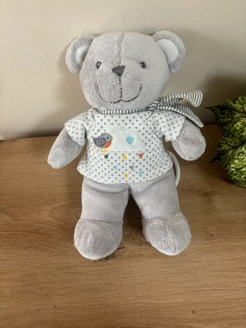 Doudou peluche ours gris pull blanc nuage coeur musical mots d enfants