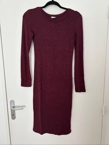 Robe pull longue moulante cintrée bordeaux chiné maille fine Pimkie S