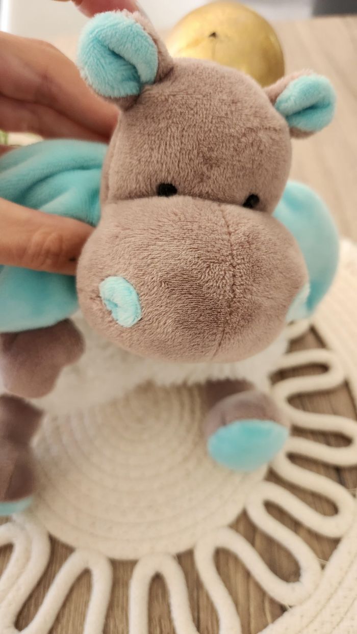 Doudou Hippopotame Baby Nat Turquoise Blanc Gris - photo numéro 6