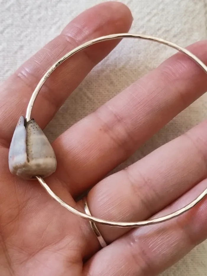 🐚 bracelet jonc argent et coquillage pièce unique 🌺Hawaï 👄 - photo numéro 5