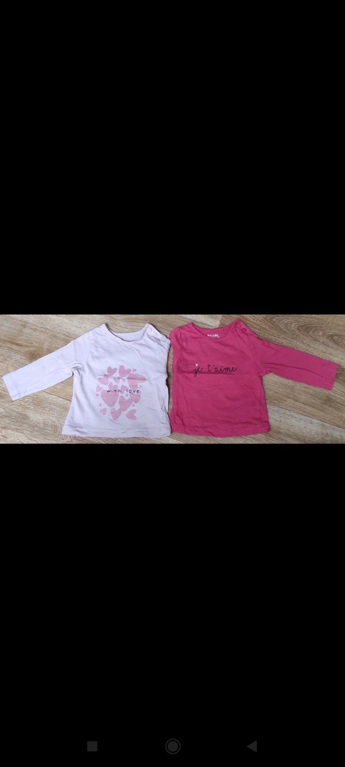 Lot 2 tee-shirts manche longue bébé fille - photo numéro 1